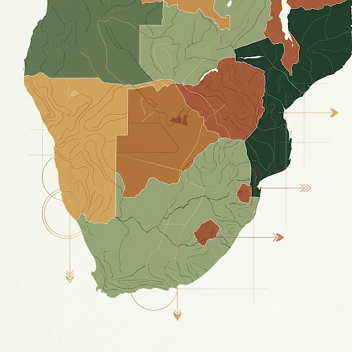 Stylized graphic map of Southern Africa highlighting SAIBSA member nations